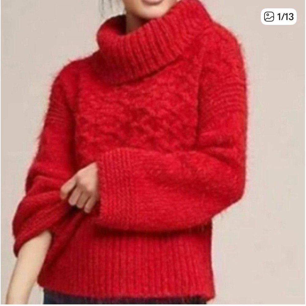 Sleeping on Snow red eyelash cable knit chunky turtleneck sweater,‎ cottage core
